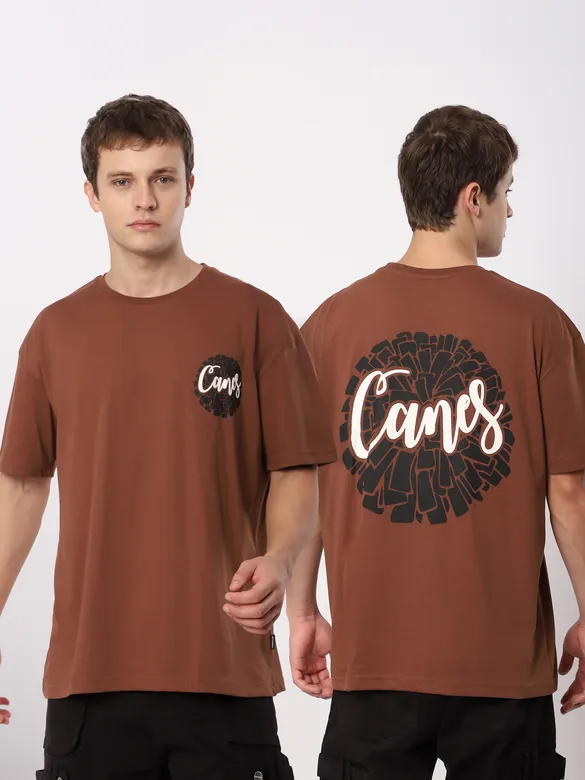 Brown Canes  Printed Oversized T-Shirt